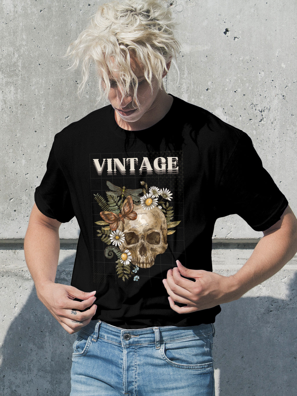 Floral Skull Vintage Tee